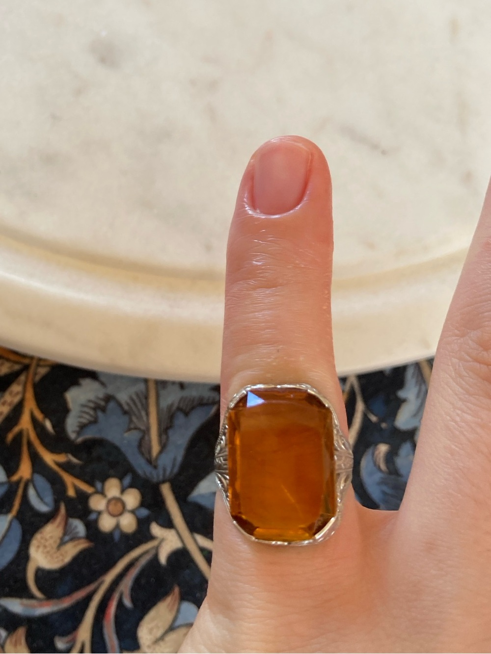 Antique Ostby Barton Citrine Paste Sterling Filagree Ring, Small Size